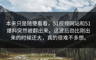 本来只是随便看看，51视频网站和51爆料突然被翻出来，这波后劲比刚出来的时候还大，真的很难不多想。