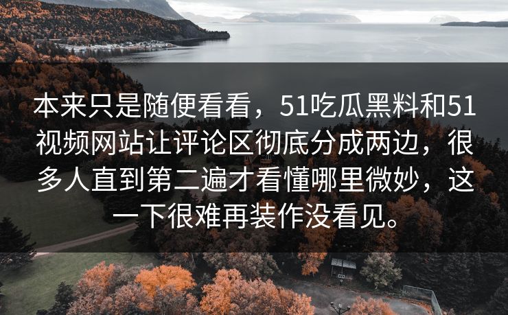 本来只是随便看看，51吃瓜黑料和51视频网站让评论区彻底分成两边，很多人直到第二遍才看懂哪里微妙，这一下很难再装作没看见。-第1张图片-51黑料网 - 娱乐猛料第一站