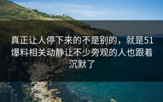 真正让人停下来的不是别的，就是51爆料相关动静让不少旁观的人也跟着沉默了