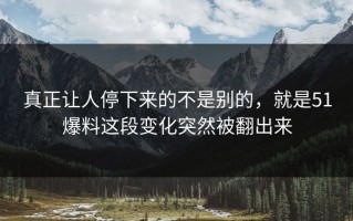 真正让人停下来的不是别的，就是51爆料这段变化突然被翻出来