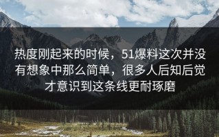 热度刚起来的时候，51爆料这次并没有想象中那么简单，很多人后知后觉才意识到这条线更耐琢磨