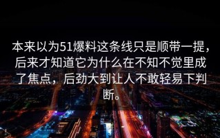本来以为51爆料这条线只是顺带一提，后来才知道它为什么在不知不觉里成了焦点，后劲大到让人不敢轻易下判断。